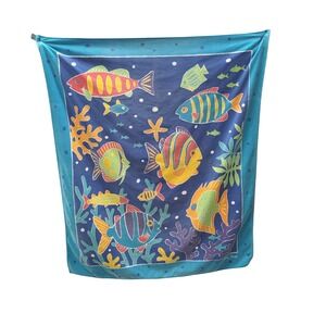 Vtg Terrisol Beach Towel Oversized 90s Cotton Terry 64 x 55 Fish Colorful Brazil